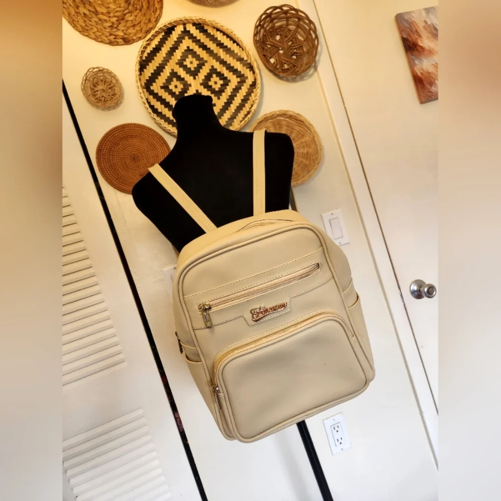 Cream Backpack with Gold Accents - Picture 7 of 9